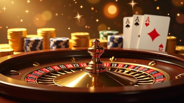 Blackjack table with croupier and player cards